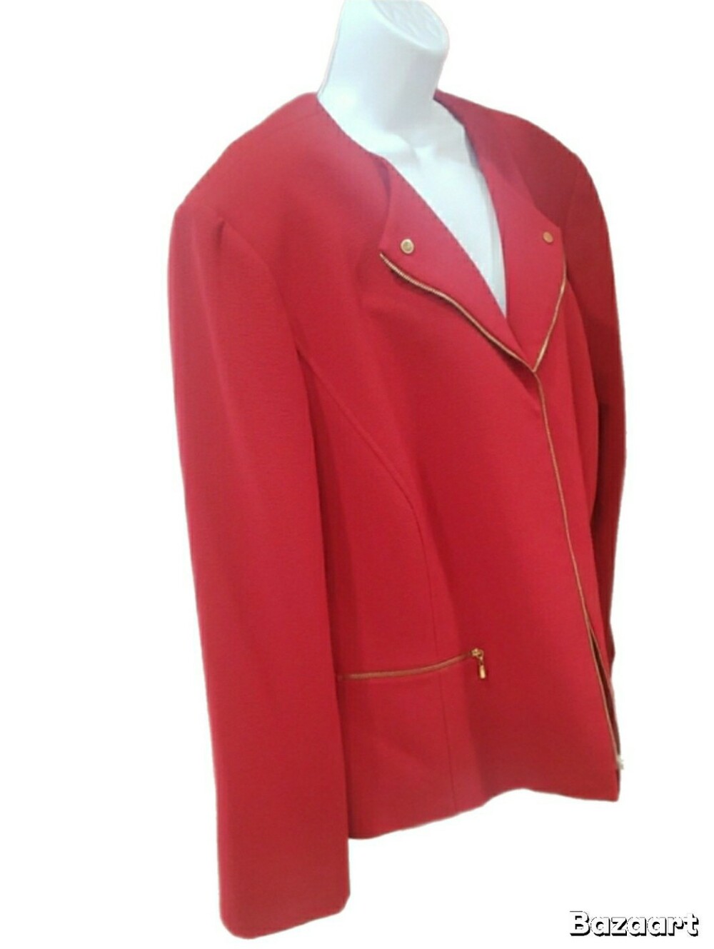 Tahari Arthur S Levine Womens Red Zip-Front Blazer Jacket with Gold Hardware, 24